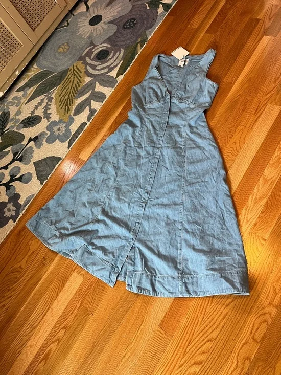 Reformation Sebastien Denim Midi Dress Size 8 NWT - Picture 13 of 16